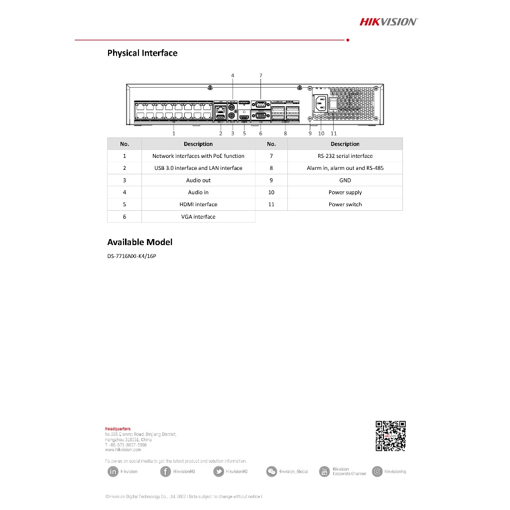 HIKVISION DS-7716NXI-K4/16P NVR 16CH ใส่ HDD ภายในเครื่องได้สูงสุด 4 ลูก, มี POE 16 ช่อง BY BILLIONAIRE SECURETECH
