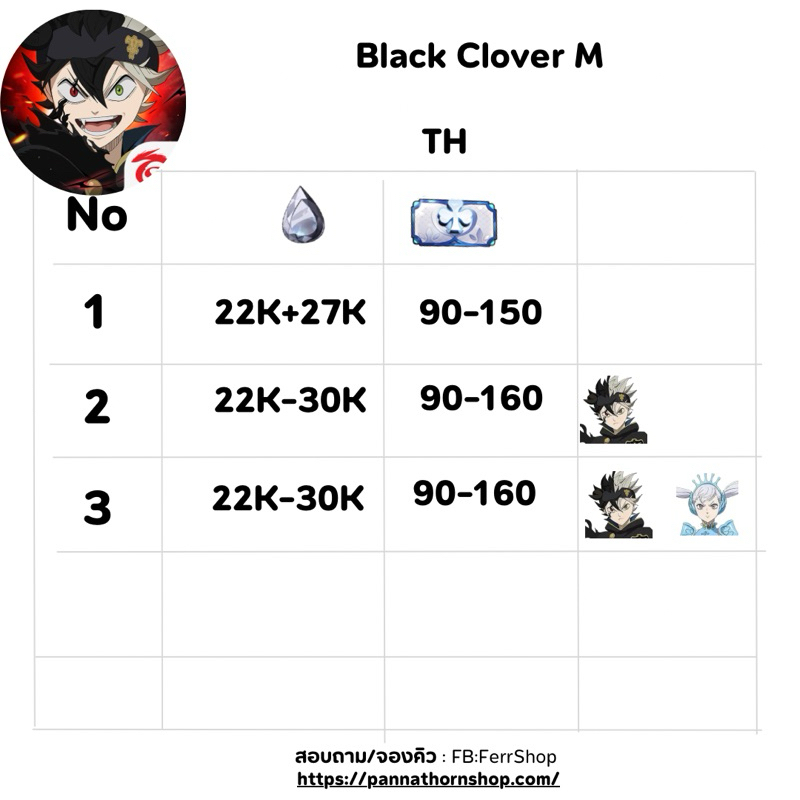 black clover m ไอดีดoง TH [มีสินค้าพร้อมส่ง / เมลและรหัส&รับโค้ดทันที]