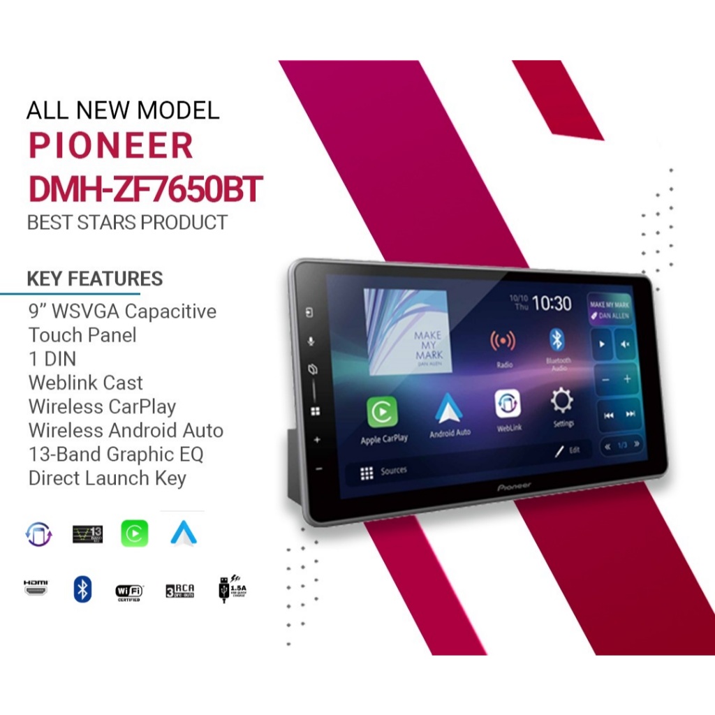 Pioneer DMH-ZF7650BT หน้าจอขนาด 9นิ้ว Apple CarPlay/Android Auto (แบบมีสาย/ไร้สาย) / Mirroring ผ่าน 