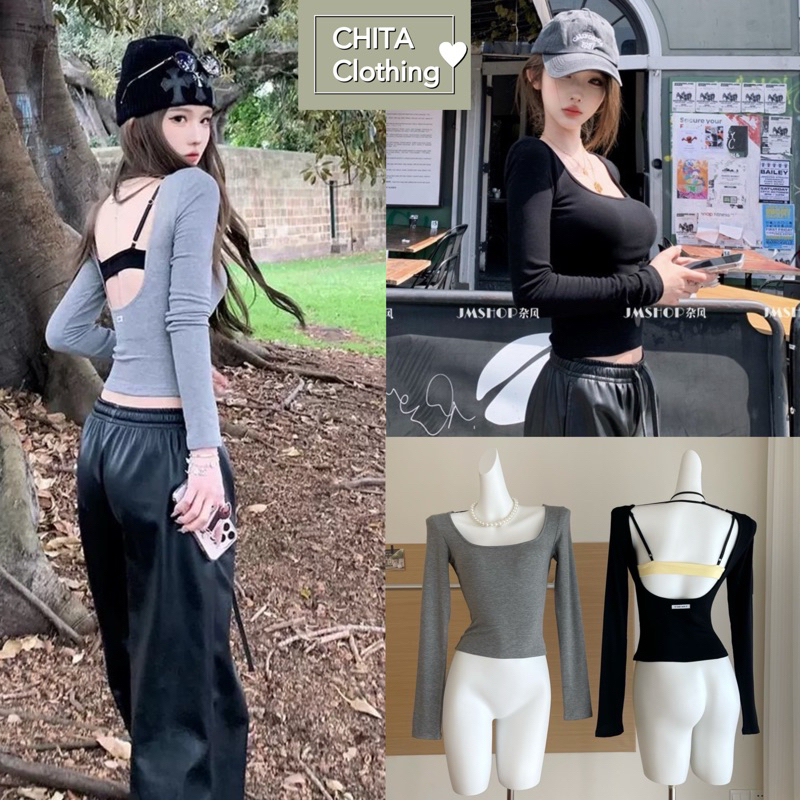 5992# เสื้อแขนยาวคอเหลี่ยม เย็บติดสายด้านหลัง เนื้อผ้ายืดหยุ่นได้เยอะTAG: SIMIDA