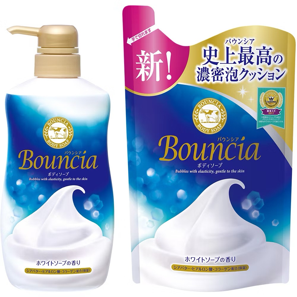 Bouncia เซ็ต 480ml+Refill 360ml Body Soap ครีมอาบน้ำ ญี่ปุ่น บอดี้โซป ขวดปั๊ม ครีมทำความสะอาดผิว