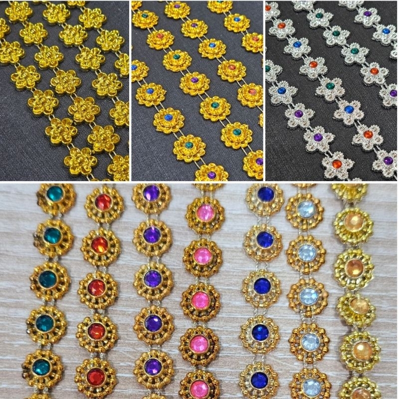 DS99 สังวาลย์ตกแต่ง จำนวน 100 ชิ้น และแบบ 1 หลา สังวาลย์ดอกไม้ พลอยสี มะลิซ้อนรุ้ง ซากุระ