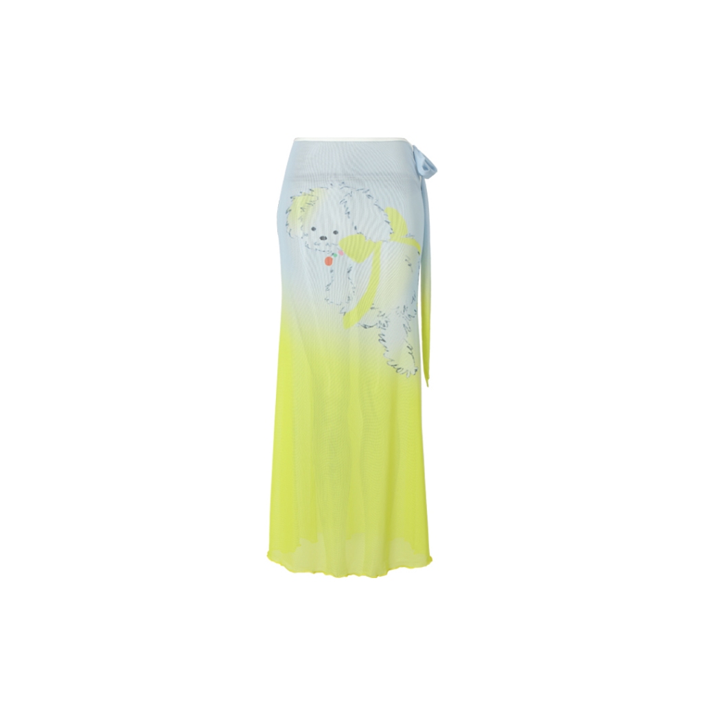 BLACKDOG BKK-AW2412-See-through printed skirt-กระโปรงตาข่ายซีทรูผ้ายืดพิมพ์ลายผูกข้าง