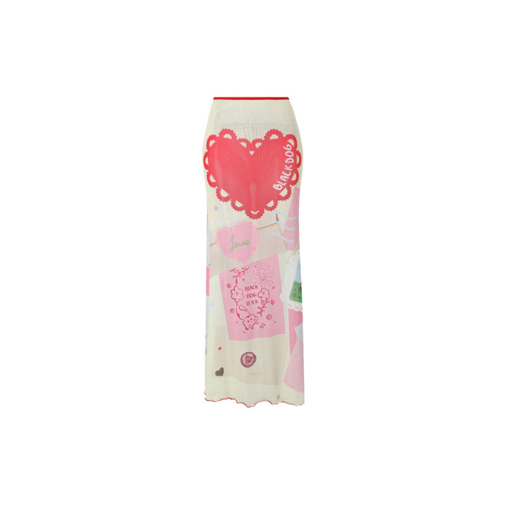 BLACKDOG BKK-AW2420-See- through printed skirt-กระโปรงตาข่ายซีทรูผ้ายืดพิมพ์ลาย