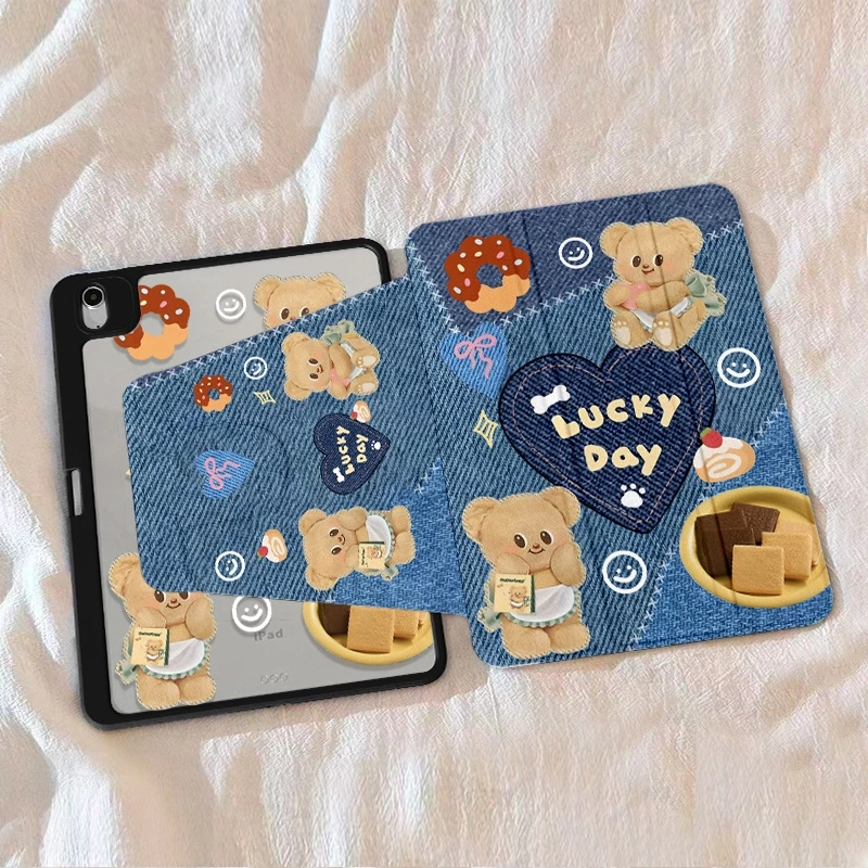 🚀จัดส่งทันที🚀เคสไอแพด ผ้าเดนิม Pro13 Air8 Gen11 Air7/6 ButterBear เคส iPad อะคริลิคหมุนได้ 360 mini7