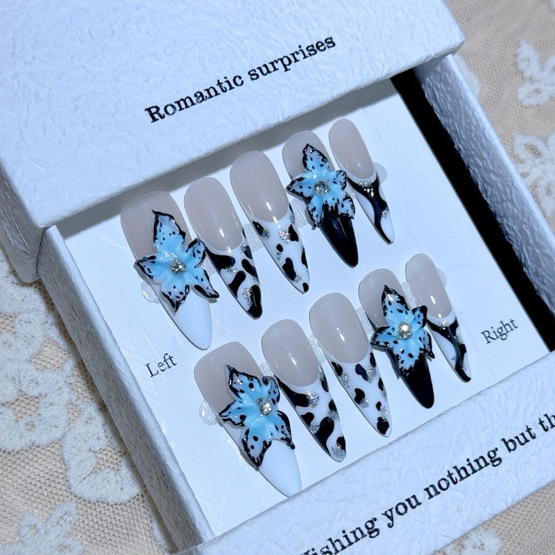 Handmade B495 เล็บปลอม เล็บเจลpvcพร้อมส่งPurely Hand-Pinched High-End ฤดูร้อนสวมใส่เล็บแพทช์เล็บยุโรปอเมริกันยาว Almon
