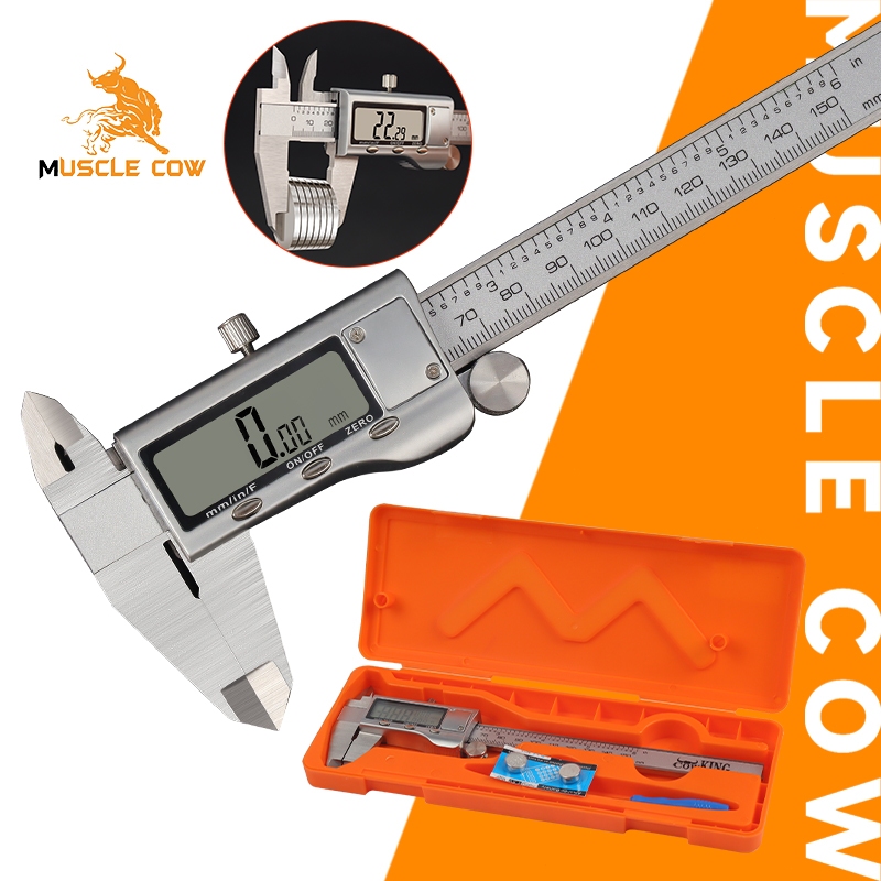 MUSCLE COW ดิจิตอลคาลิปเปอร์อุตสาหกรรม ขนาด 0.1-150 มม. ตัวเรือนสแตนเลสแท้ น้ำหนักเบา พกพาสะดวก พร้อมถ่าน