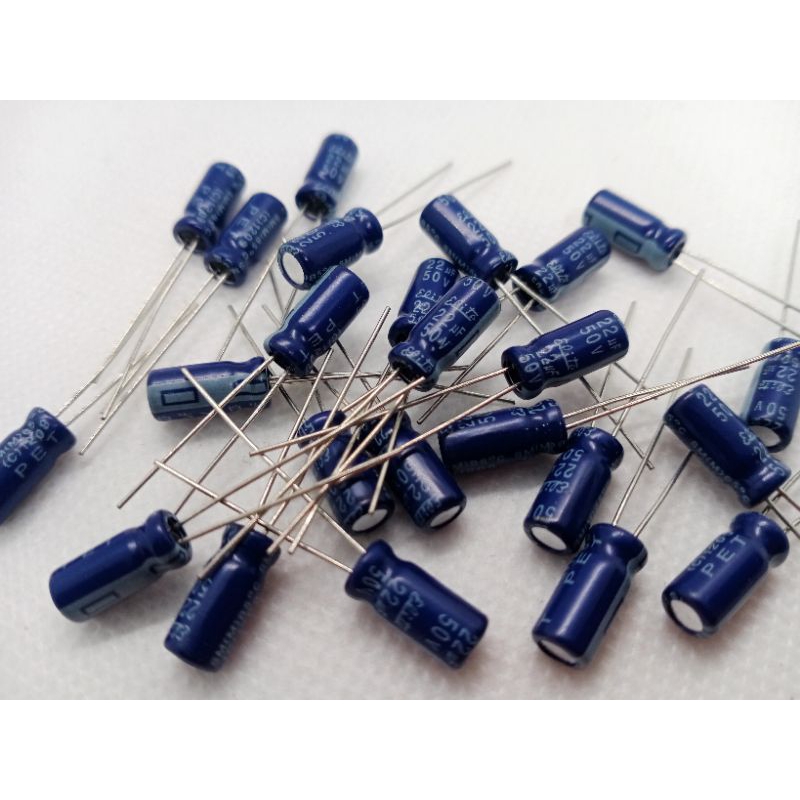 (แพ็ค10ตัว) คาปาซิเตอร์ 22uF 50V. 85c°[ตัวจิ๋ว] 5×11mm. Capasitor 22uF 50V. 85c° พร้อมส่ง