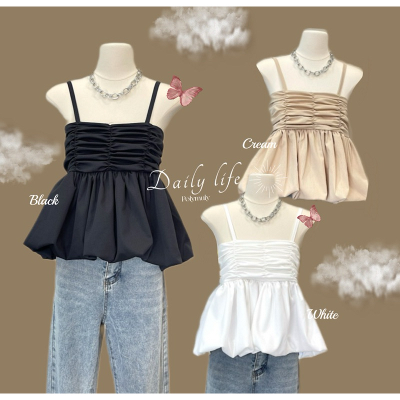 เสื้อสายเดี่ยวทรงบอลลูน มีหลายสี เสื้อใส่ไปคาเฟ่