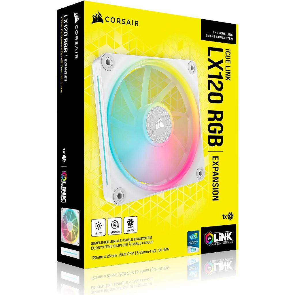 Corsair iCUE LINK LX120 RGB 120mm PWM Single Fan Expansion - White CO-9051029-WW