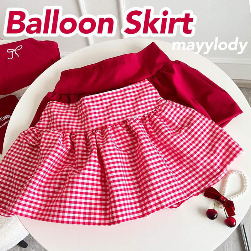 mayylody Bolloon Skirt กระโปรงบอลลูน / กระโปรงสั้น มีซับในกางเกง เอวได้ถึง -36 นิ้ว กระโปรงสีแดง /คริสต์มาส