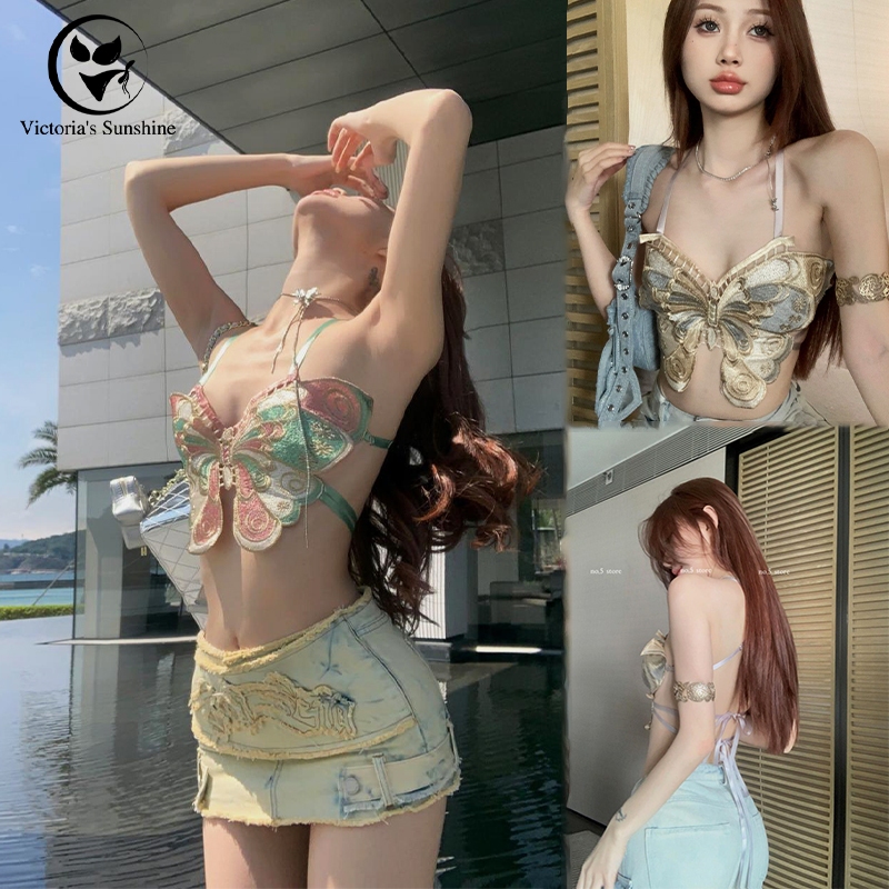 ส่งไวจากไทย🪶บิกินี่ท็อป bikini รูปร่างผีเสื้อ ผ้าถัก สไตล์เซ็กซี่ เว้าหลังH9488