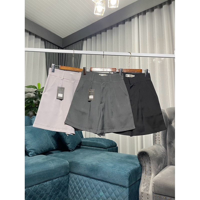 [ป]ขาสั้นเอวสูงทรงบาบี้จีบคู่ผ้าZARA