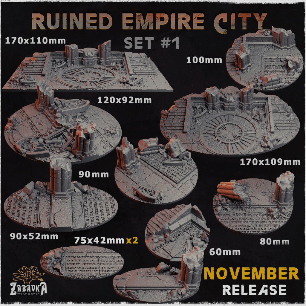 Ruined Empire City Bases จัดส่งได้ใน1-3วัน ฐานโมเดล Wargame base, Warhammer, Bolt action, D&D [Designed by Zabavka]