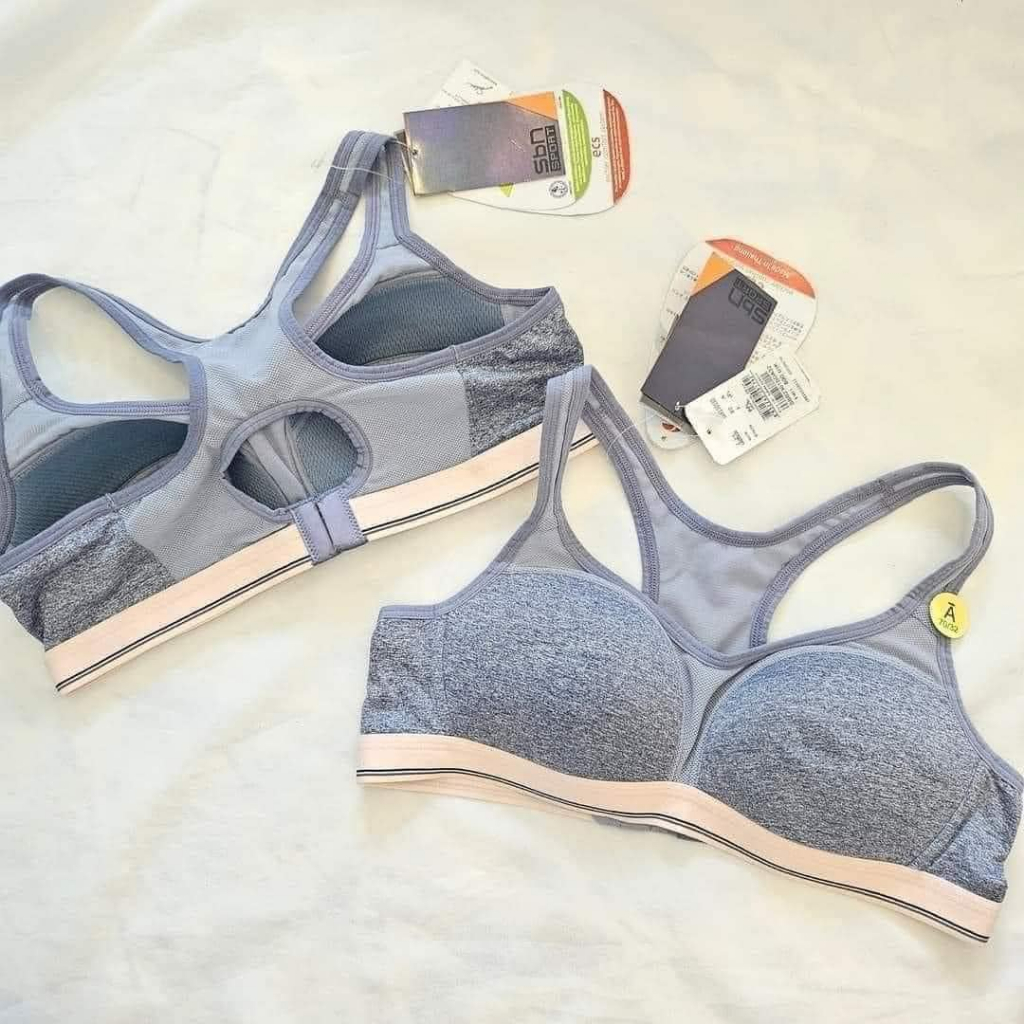 Sabina Sport (SBB2301) สปอตบราแบบสวม สีเทาแถบชมพู