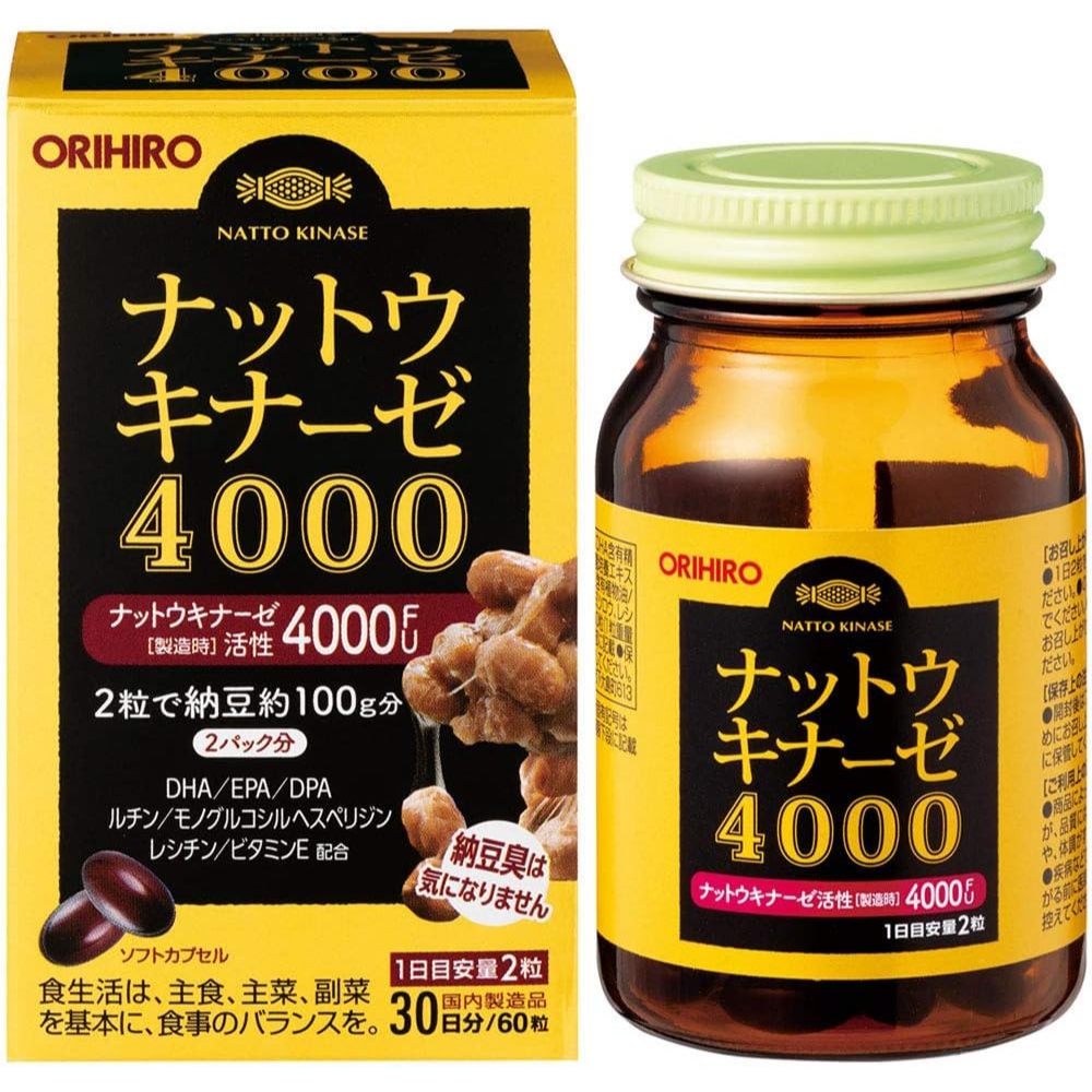 Orihiro Nattokinase 4000 (60 เม็ด) ช่วยย่อยอาหาร บำรุงลำไส้ มีส่วนผสม EPA DHA ด้วย