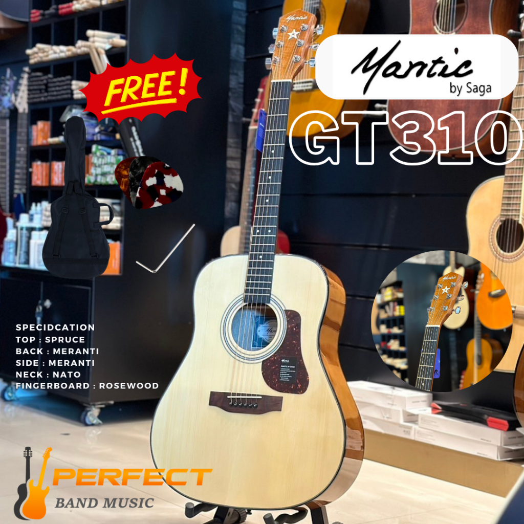 กีตาร์โปร่ง Mantic รุ่น GT310 ไปพร้อมกระเป๋า+ปิ๊ก+ประแจ กีต้าร์โปร่ง Mantic GT310  ของแท้100% พร้อม 