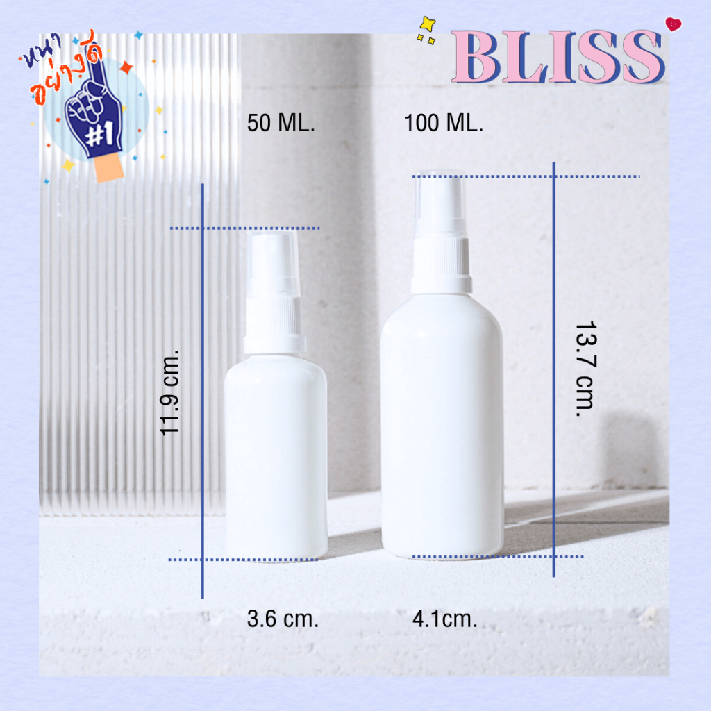 ขวดสเปรย์สีขาว รุ่น[ ECO] ขนาด 50 - 100 ml. แก้วหนา อย่างดี มีฝาครอบ BLISS