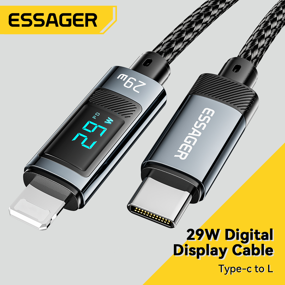 Essager Type-C to L PD29W สายเคเบิลข้อมูลจอแสดงผลดิจิตอล USB2.0 ลวดถัก มาพร้อมกับ Velcro for ip