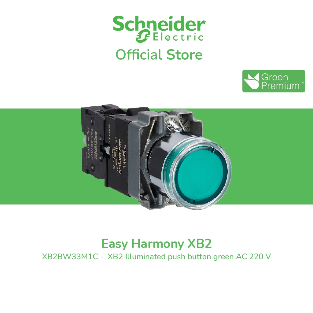 Schneider Electric Easy Harmony XB2 Illuminated push button green AC 220 V - XB2BW33M1C