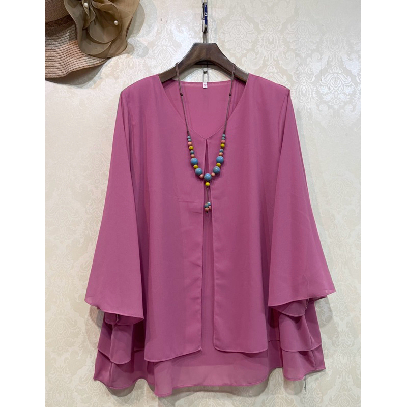 เสื้อชีฟองอก (50“-56”)คอวี แขนยาว ไซส์ใหญ่