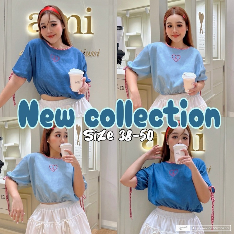 (Shopee video มีส่วนลด) เสื้อยีนส์จั้มเอวเบาๆ แต่งกุ้นด้วยผ้าสก็อตแดง น่ารักไม่เบา