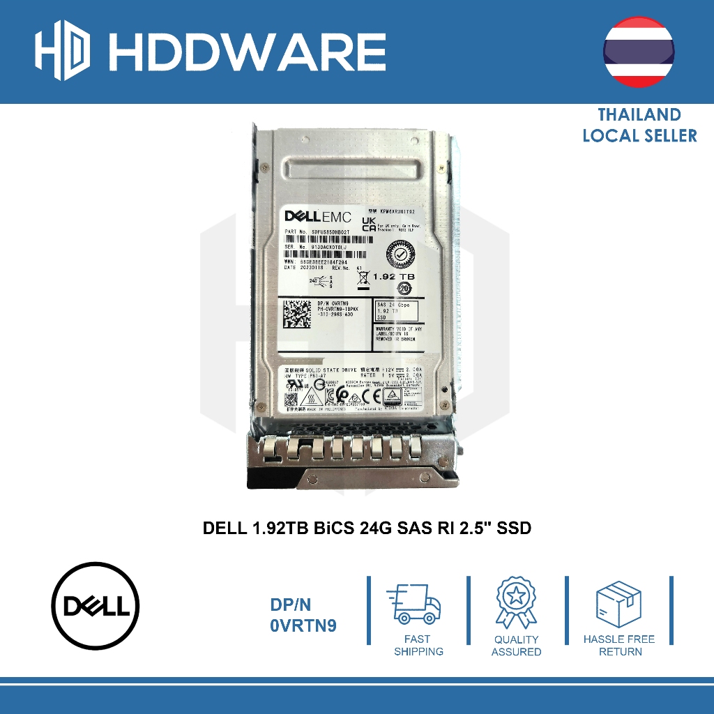 DELL 1.92TB BiCS 24G SAS RI 2.5" SSD // 0VRTN9 // SDFUS85DHB02T // KPM6XRUG1T92