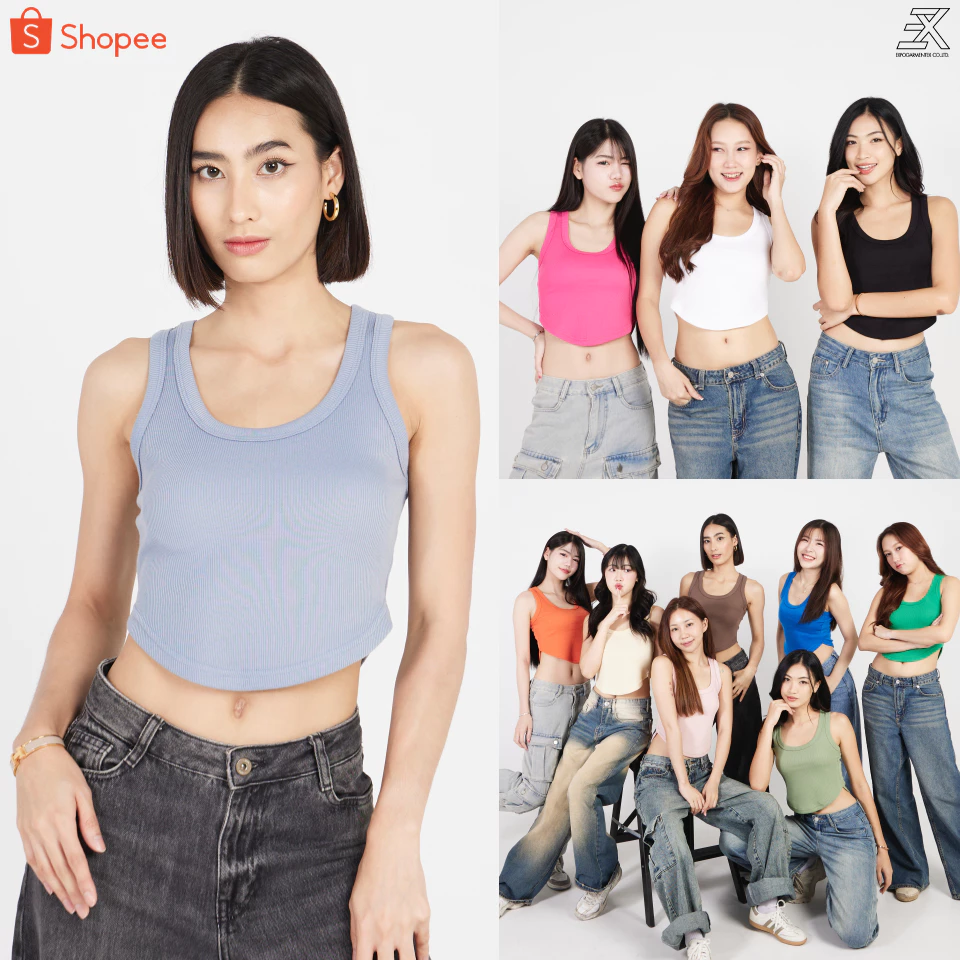 Expogarment เสื้อกล้าม ชายโค้ง เบบี้ที babytee ผ้าร่อง แขนกุด ครอป เอวลอย Crop Tank Top BT009