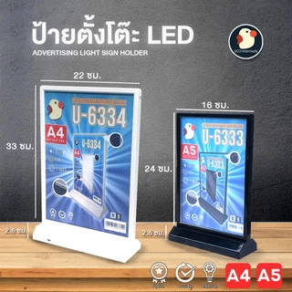 *มีไฟLED* ป้ายตั้งโต๊ะ ป้ายอะคริลิค A4 A5 ตั้งหน้าร้าน โชว์เมนู ร้านไม่มืด มีแบตชาร์จ+สาย ในตัว type-C เกรดAAA