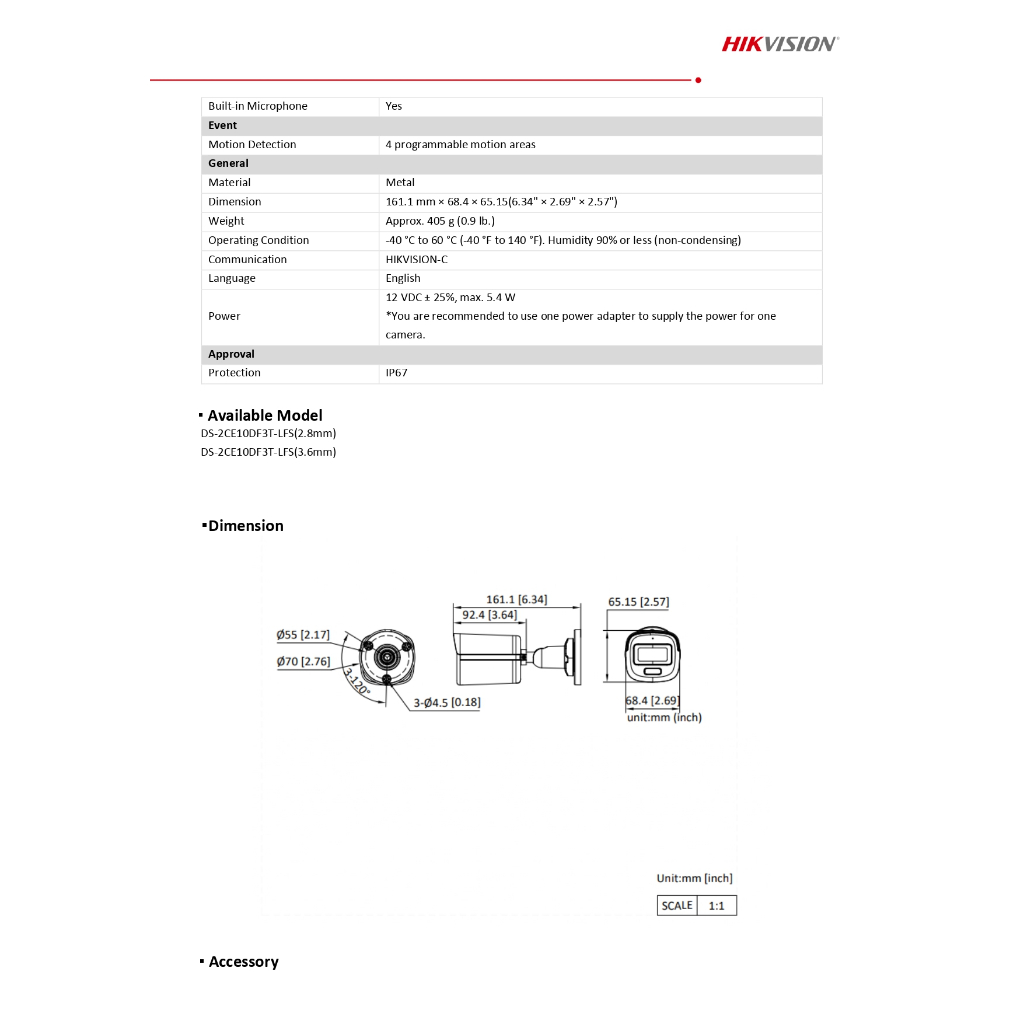 HIKVISION ชุดกล้องวงจรปิด 2MP รุ่น iDS-7204HQHI-M1/XT+DS-2CE10DF3T-LFS จำนวน 2 ตัว ภาพสี 24ชม. (รับประกันสินค้า 3 ปี)