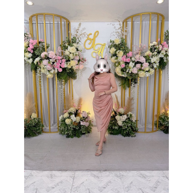 ชุดออกงานสาวอวบสีชมพู สีแชมเปญ