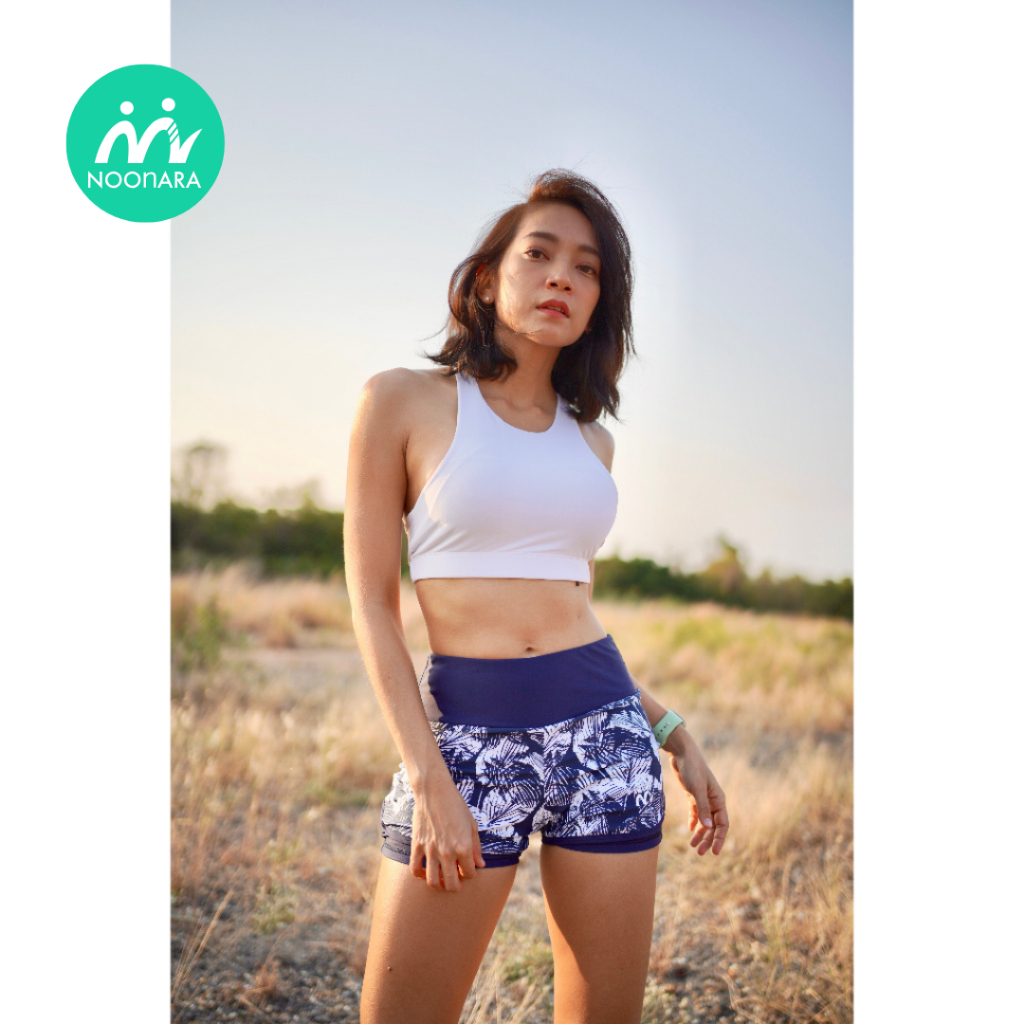 สปอร์ตบรา บิกินี่ - NOOnara Sport Bra รุ่น High Neck สี Clear White มีฟองน้ำ ชุดวิ่ง/ชุดโยคะ/ชุดว่ายน้ำ/activewear