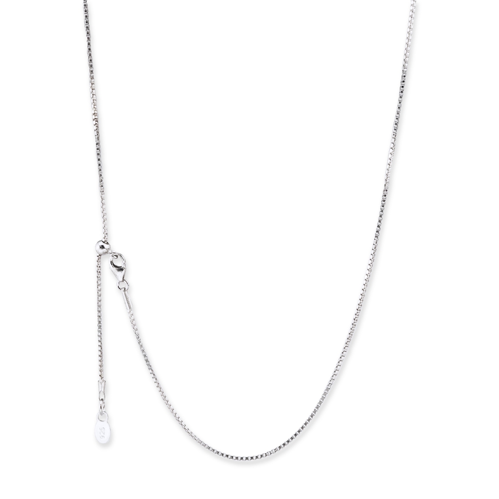 Patiara Box Chain Necklace(Adjustable) สร้อยคอเงินแท้ชุบทองคำขาว รูดปรับความยาวได้ ถึง