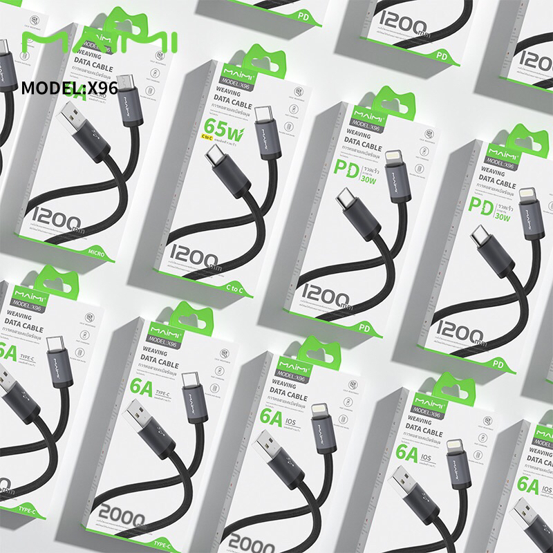 Maimi รุ่นX96 (PD(30W)/Type C to Type C(65w))สายชาร์จเร็ว มีขนาด1200mm/2000mm DATA CABLE สายถักทนทานไม่ขาดง่าย