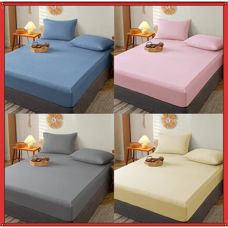 ผ้าปูที่นอน 3ฟุต/3.5ฟุต/5ฟุต/6ฟุต ชุดเครื่องนอนสีพื้น ผ้าปูที่นอนกันไรฝุ่น ผ้ารองกันเปื้อนที่นอน