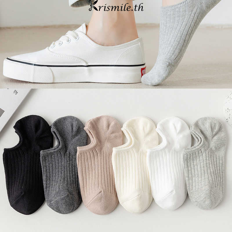 COD-ในไทย ถุงเท้าสีทึบ ถุงเท้าเรือ ล่องหน บาง ป้องกันการลื่นไถล เรียบง่าย ผู้ชายและผู้หญิง ความยืดหยุ่นสูง-Kri