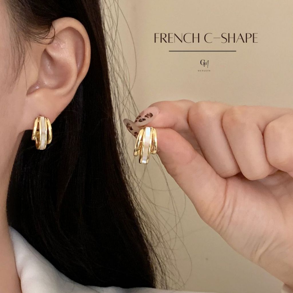 OUTLETS ล้างสต็อกจากโรงงานตรง French C-Shape Earrings（ทอง）ต่างหูเงิน ต่างหูแฟชั่น ต่างหูผู้หญิง