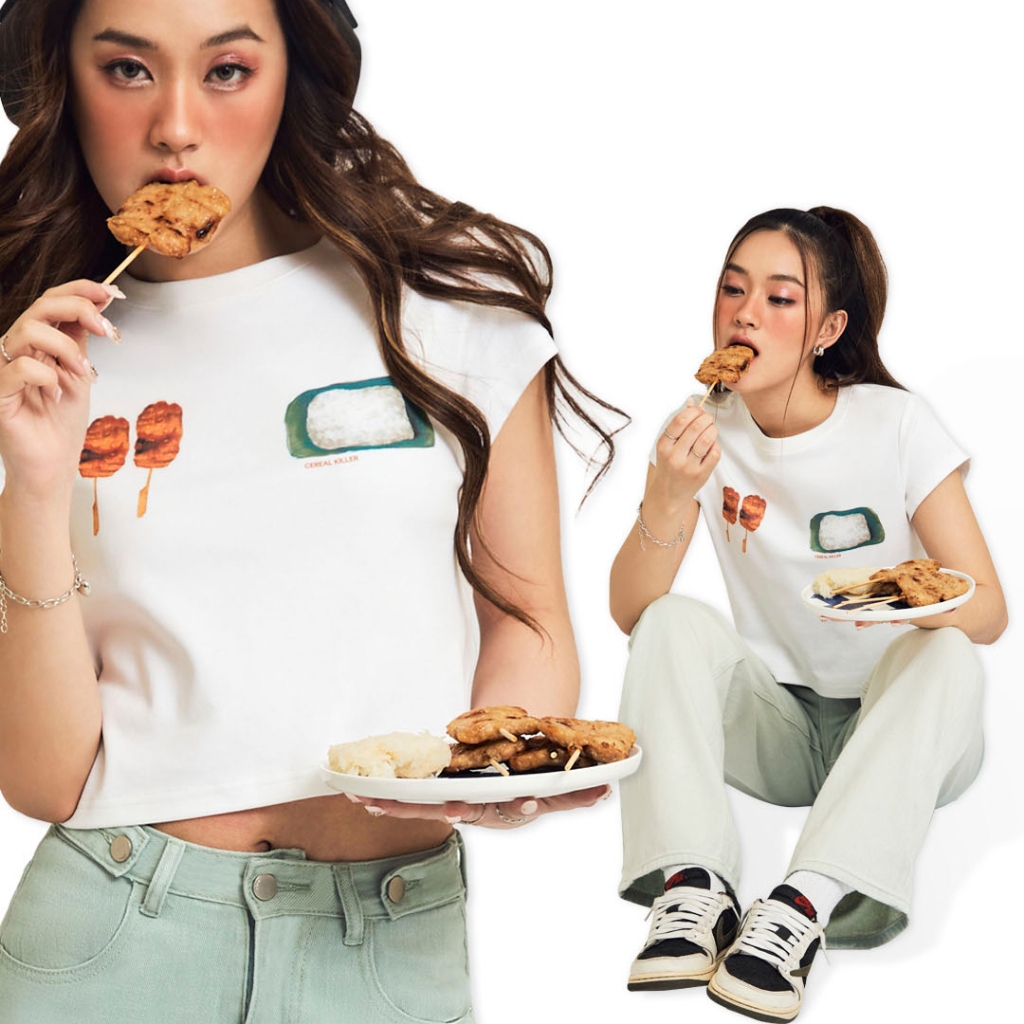 [CEREAL KILLER] เสื้อยืด เสื้อครอป Baby Tee ลายหมูปิ้ง Moo Ping (CK005)