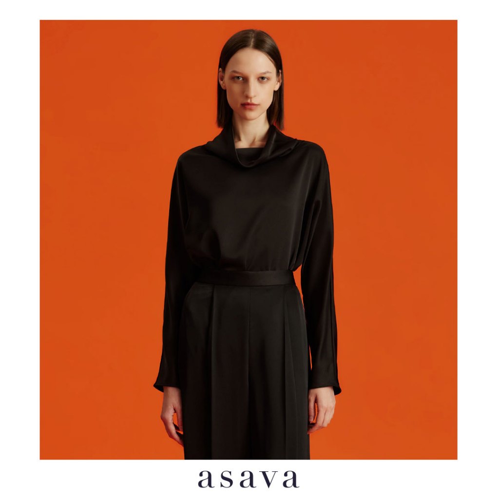 [asava aw24] Leiva Long Sleeve Blouse เสื้อผู้หญิง แขนยาวล้ำ คอตั้ง แต่งชายเสื้อโค้ง