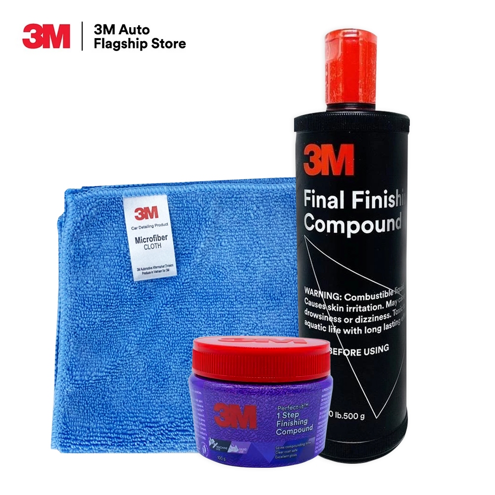 3M Set PERFECT-IT II 1 STEP น้ำยาขัดสี ลบรอยขนแมว + น้ำยาขัดเงา (ขั้นตอนเดียว) Final Finishing + ผ้าไมโครไฟเบอร์ 30x30
