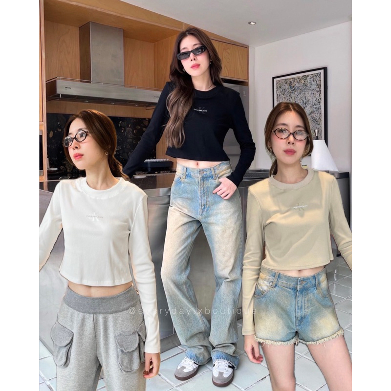 CVK crop top (330฿) คอลใหม่มาแล้วค่าา เสื้อครอปคอกลม แขนยาว ด้านหน้าวกรีนโลโก้ งานชนช็อปแบรนด์ดังเลย valen