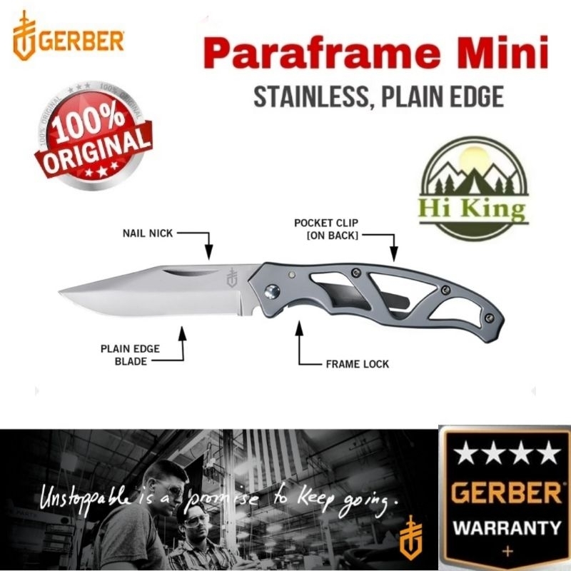 มีด Gerber รุ่น Paraframe Mini ระบบ Frame Lock 22-08485 ใบมีด Clip Point 5.4 cm. ด้ามจับสเตนเลส พร้อ