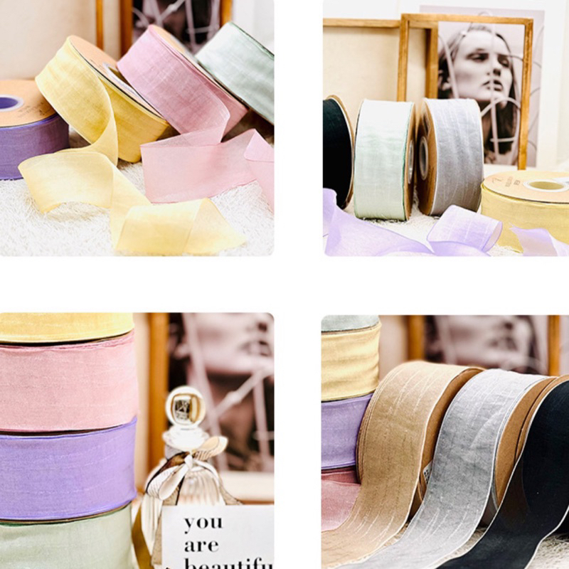 ริบบิ้นผ้าไหม กว้าง 4 cm/5 cm ตกแต่งเสื้อผ้า กระเป๋า ของขวัญ