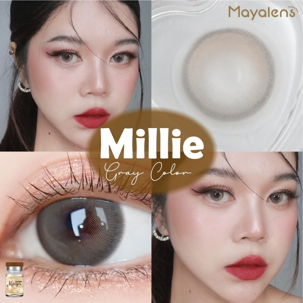 🔥คอนแทคเลนส์ไล่สี Silicone Hydrogel - ❤️Size : M❤️รุ่น Millie (Mayalens Premium) สี : Brown / Gray