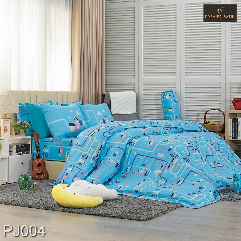 Premier Satin ชุดผ้าปูที่นอน 6 ฟุต 6 ชิ้น +ผ้าห่มนวม 90"x100" เคลือบสารกำจัดแบคทรีเรีย