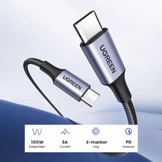 UGREEN สายชาร์จ USB-C to USB-C 100W/5A สายไนลอนถัก ทนทาน ชาร์จเร็ว PD Charge สําหรับ โทรศัพท์มือถือ แท็บเล็ต