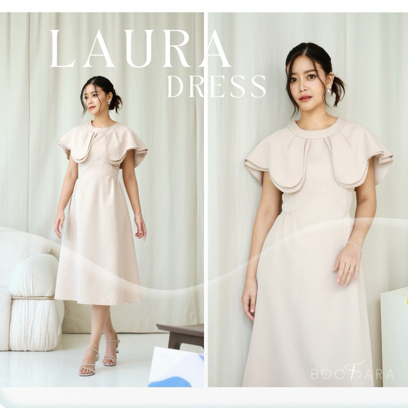 Laura Dress ชุดเดรสคอบัวกระโปรงพลิ้วเรียบหรู ชุดนี้ใส่ออกงานสวยๆหรือจะไปใส่ดินเนอร์เอาอยู่ - BSR C.