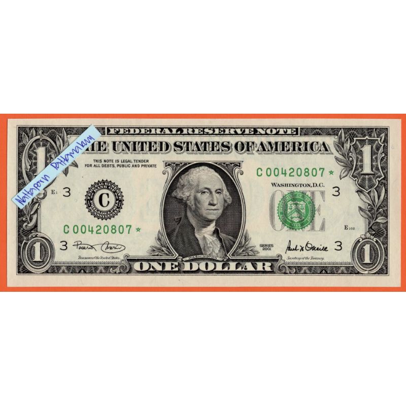 ธนบัตร US. One Dollar Federal Reserve Note 2001/Star Replacement Note #ธนบัตรดาว*
