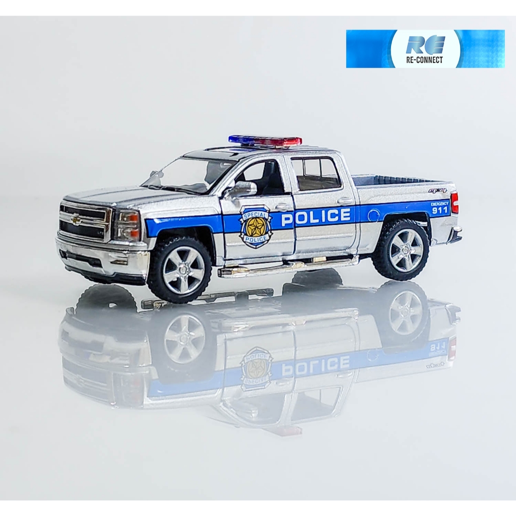 โมเดลรถตำรวจ รถกระบะสายตรวจ เชฟโรเลต 911 KINSMART 1:46 Police Patrol 2014 Chevrolet Silverado Pickup 388 Model Toy Car