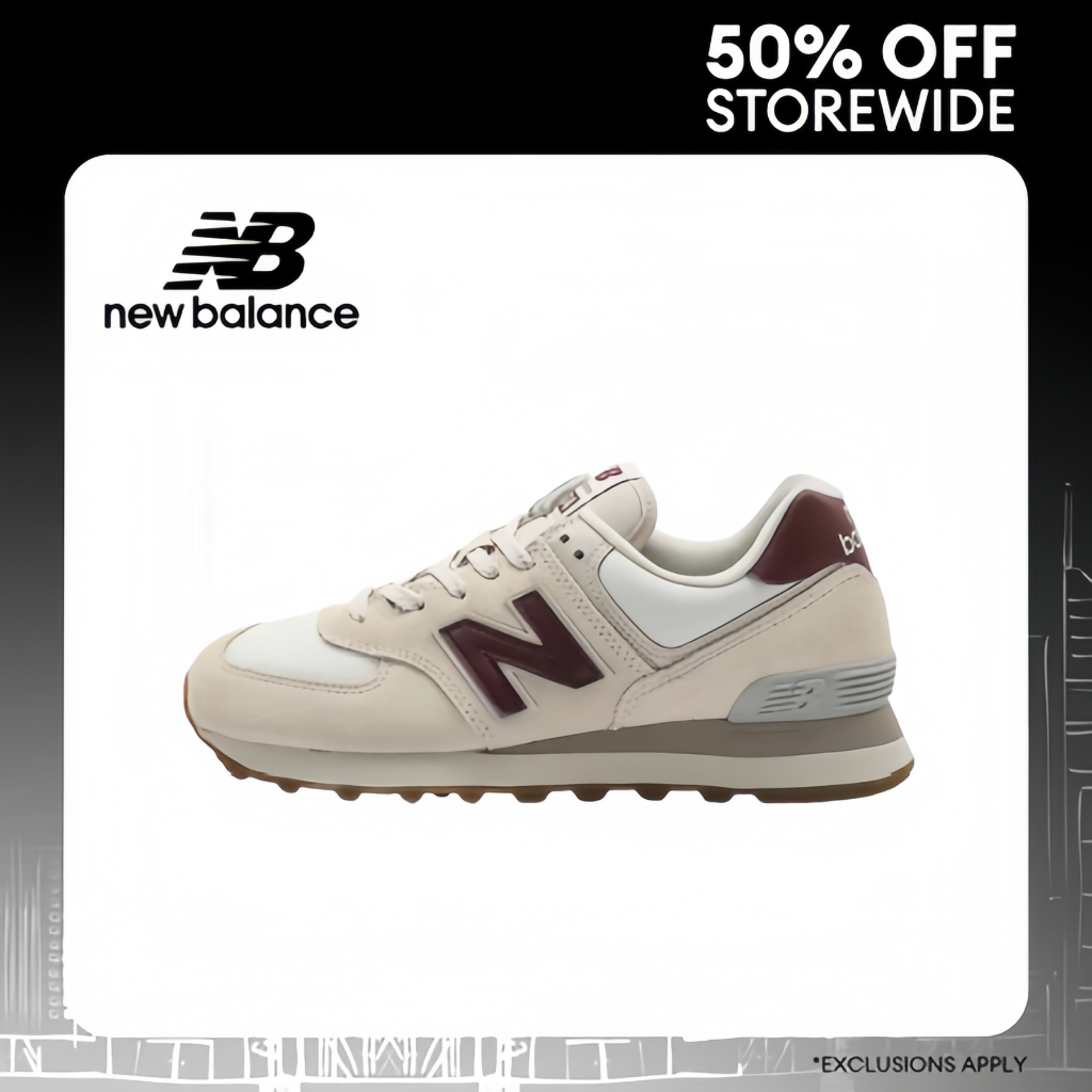 [ของแท้ 100%] New Balance NB 574 รองเท้าผ้าใบสีแดงสีเบจ อเนกประสงค์ ทนต่อการสึกหรอ สะดวกสบาย ตาข่ายแ